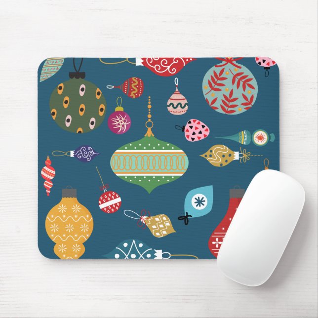 Mousepad Belos Enfeites de natal Marinho fundo azul (Com mouse)