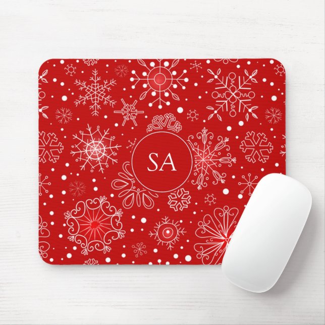 Mousepad Belos flocos de neve no Natal Vermelho (Com mouse)