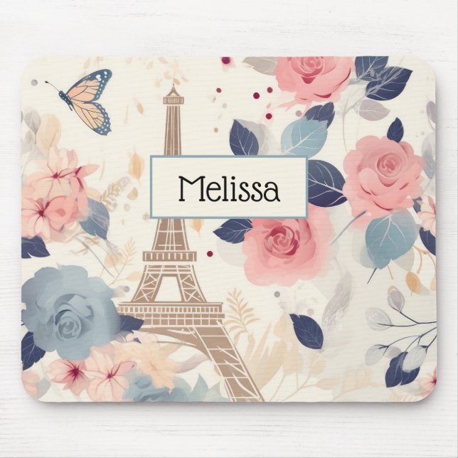 Mousepad Belos Flores e Torre Eiffel Paris (Frente)