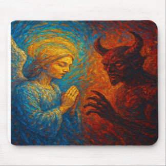 Mousepad “Bem e Mal – Pintura Abstrata de Anjo e Demônio