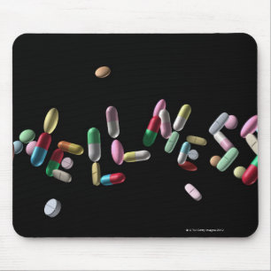 Mousepad "BEM-ESTAR" escrito com comprimidos