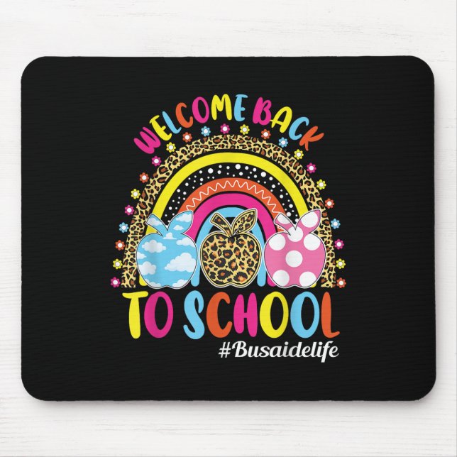 Mousepad Bem-vindo de Volta à Escola Arco-íris Maçã Ônibus  (Frente)