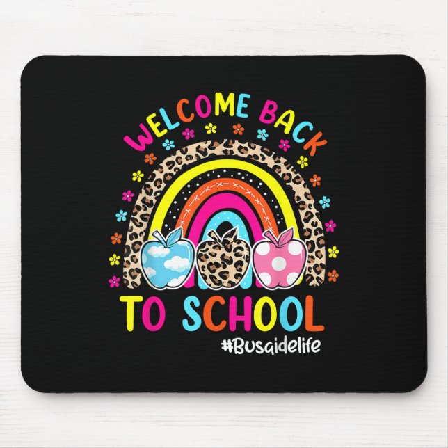 Mousepad Bem-vindo de Volta à Escola Arco-íris Maçã Ônibus  (Frente)