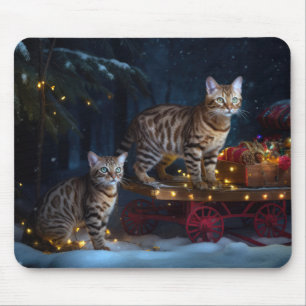 Mousepad Bengala Cat Snowy Sleigh Passear Decência de Natal