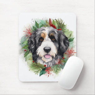 Mousepad Bernedoodle Christmas Wreath Festivo Pup