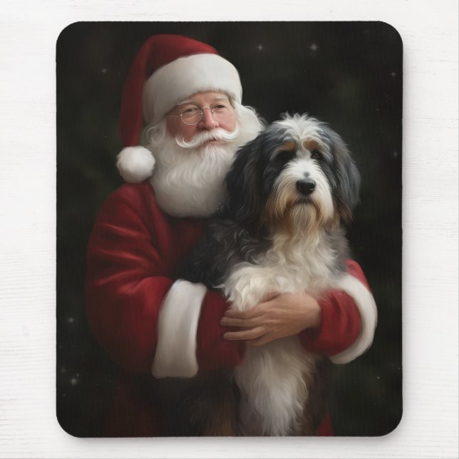 Mousepad Bernedoodle com Papai Noel Natal Festivo (Frente)