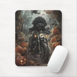 Mousepad Bernedoodle Pilotando Motocicleta Dia das Bruxas A