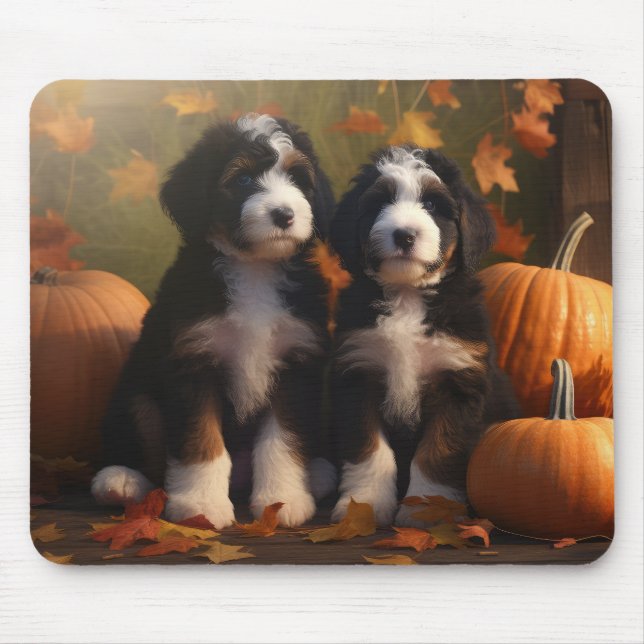 Mousepad Bernedoodle Puppy Autumn Delight Pumpkin (Frente)