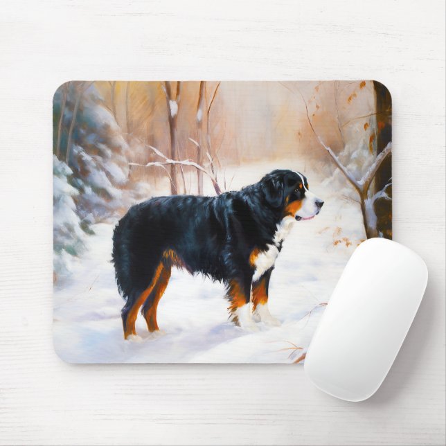 Mousepad Bernese Mountain Deixe-o nevar no Natal (Com mouse)