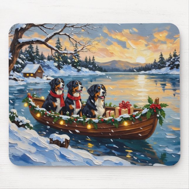 Mousepad Bernese Mountain Dog Christmas Boat Holiday (Frente)