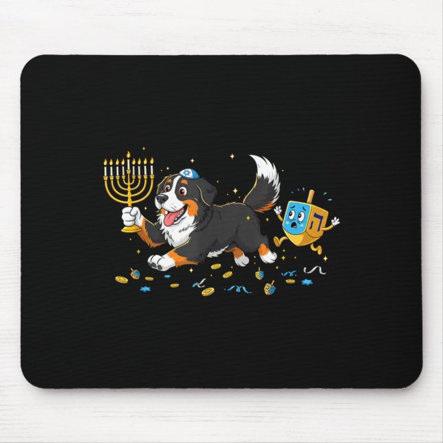 Mousepad Bernese Mountain Dog Dreidel Menorah Hanukkah Wome (Frente)