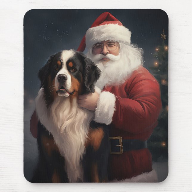 Mousepad Bernese Mountain Dog Papai Noel Natal Festivo (Frente)