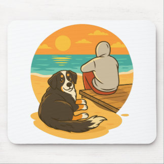 Mousepad Bernese Mountain Dog Sunset Beach Companion