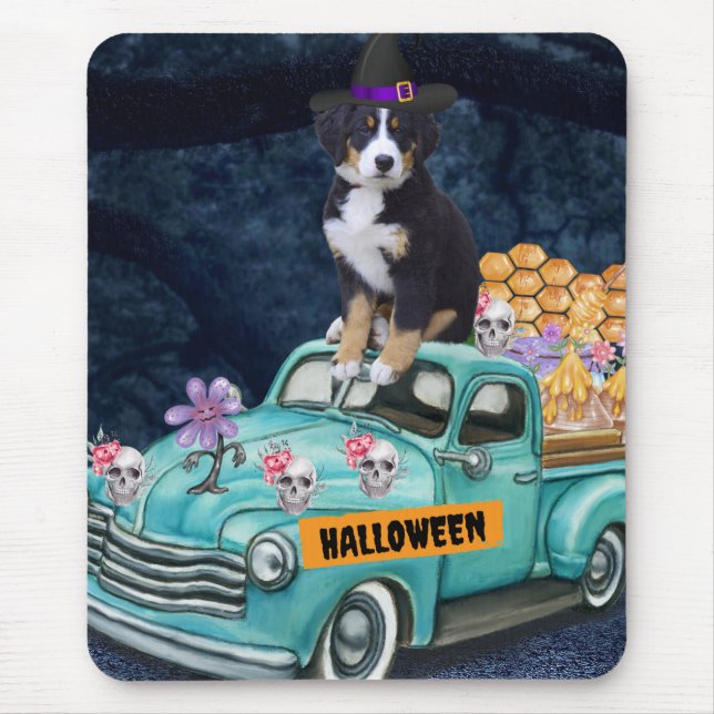Mousepad Bernese Mountain Halloween Truck Noite Assustadora (Frente)