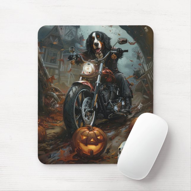Mousepad Bernese Mountain Riding Motorcycle Halloween Scary (Com mouse)