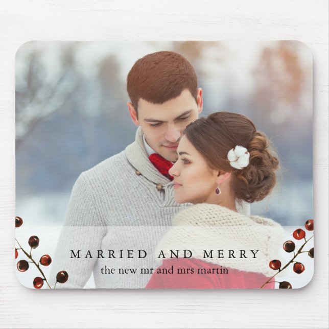 Mousepad Berries Winter Casados e Cabine de Foto Feliz (Frente)