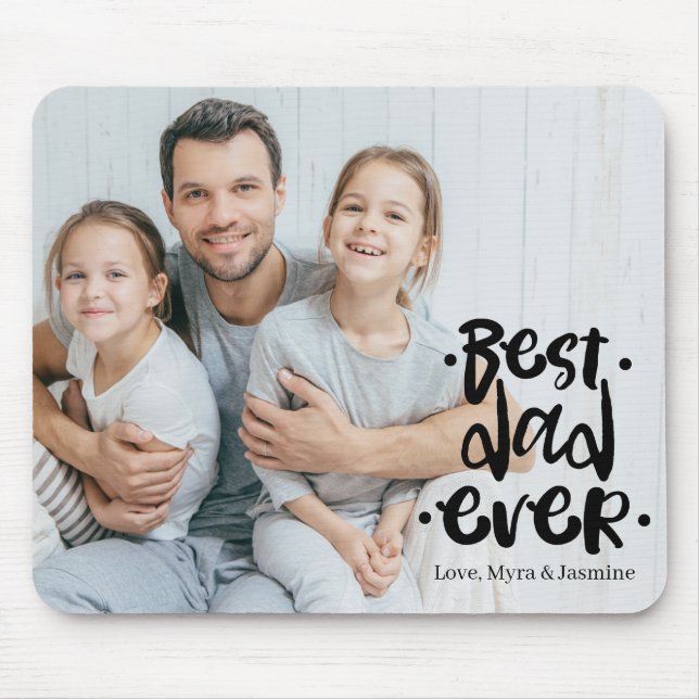 Mousepad Best Dad Ever Black Custom Photo Gift From Kids  (Frente)