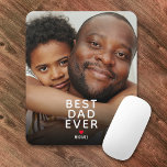 Mousepad Best Dad Ever Photo Father's Day<br><div class="desc">Modern father's day mouse pad featuring a full printed family picture for you to replace with your own,  the cute saying "best dad ever",  a red heart,  and the childs name.</div>