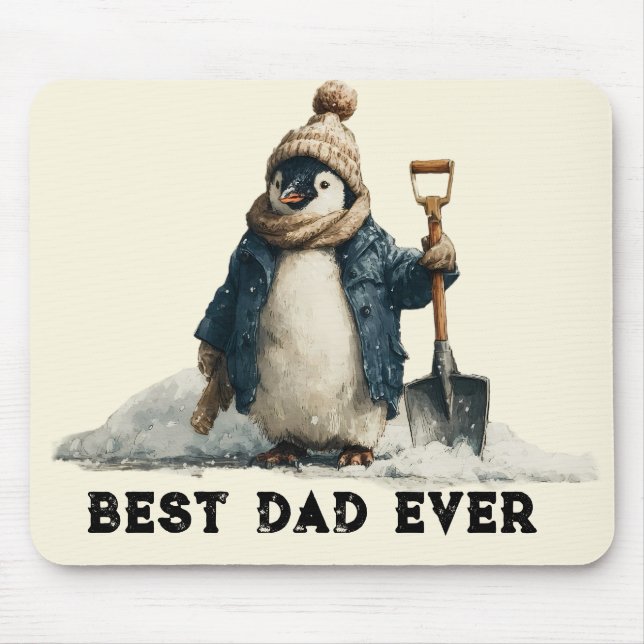 Mousepad Best Dad Ever Winter Penguin Design (Frente)