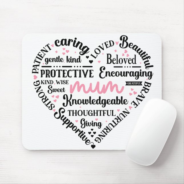 Mousepad Best Mum Ever: Mother's Day & Birthday Heart Word (Com mouse)