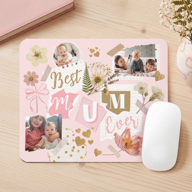 Mousepad Best Mum Ever Mother's Day Scrapbook Photo Collage (Best Mum Ever Mother's Day Scrapbook Photo Collage Mouse Pad)
