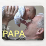 Mousepad Best Papa Ever Modern Script Photo Grandpa & Baby<br><div class="desc">The photo represents a grandfather with his baby grandson. In the lower part, there is typography: the message "best PAPA ever", with the word PAPA written in big yellow caps and the others written in a small black handwriting script, above and below. The placeholder photo represents a grandfather with his...</div>