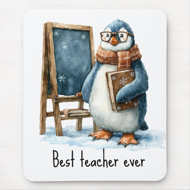 Mousepad Best Teacher Ever Winter Penguin Design (Frente)