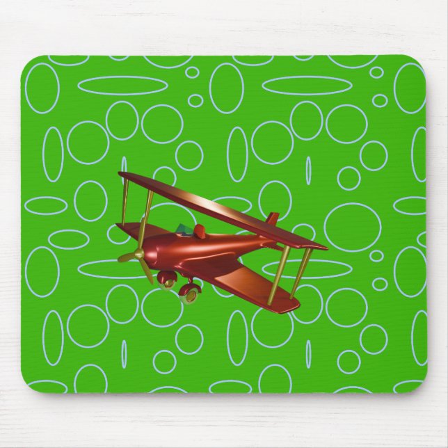 Mousepad Bi-plane vermelho em círculos e circuitos verdes (Frente)