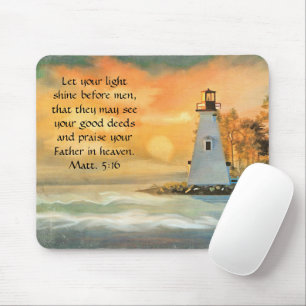 Mousepad Bíblia Cristã Verse Lighthouse Pintura Sunset