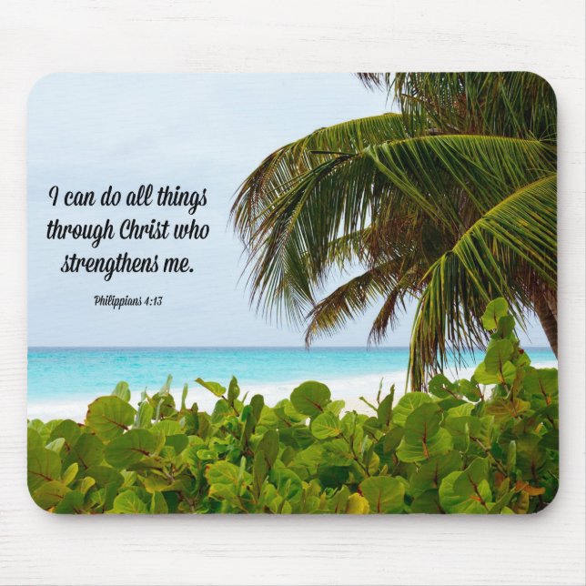 Mousepad Bíblia Verse, Philippians 4:13, tropical (Frente)
