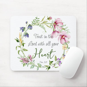 Mousepad Bíblia Verse Trust in the Lord with Botanical Them