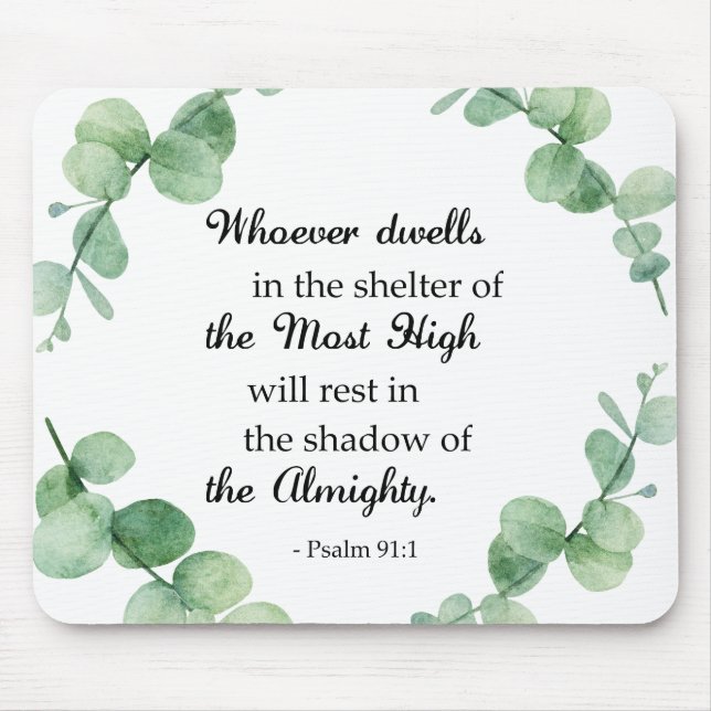 Mousepad Bíblia verso Psalm 91 Eucalyptus Wreath Christian (Frente)