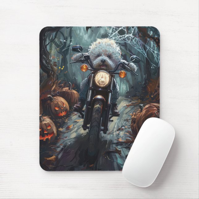 Mousepad Bichon Frise Andando Motocicleta Assusta (Com mouse)