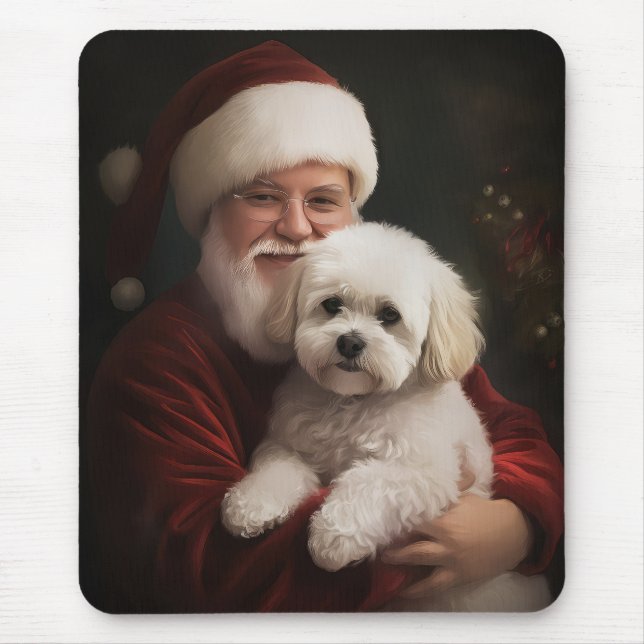 Mousepad Bichon Frise com Papai Noel Natal Festivo (Frente)