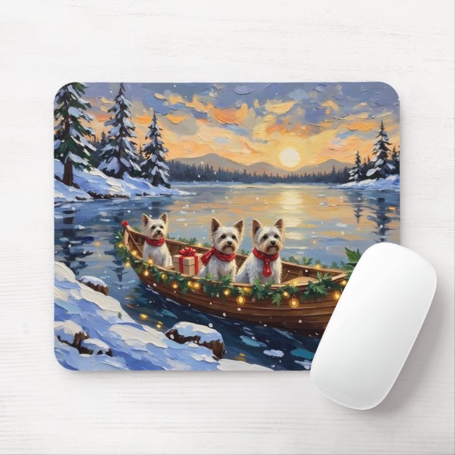 Mousepad Bichon Frise Natal Barco Férias (Com mouse)