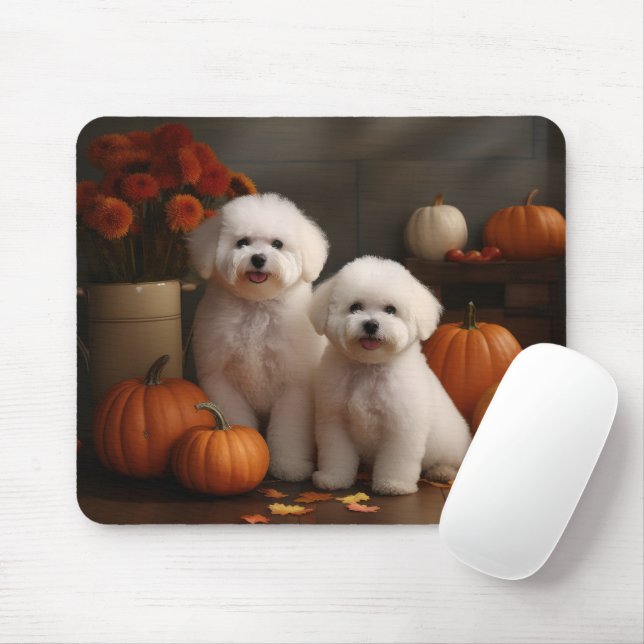 Mousepad Bichon Frise Puppy Autumn Delight Pumpkin (Com mouse)