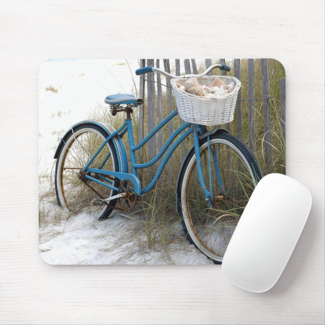 Mousepad Bicicleta Azul Retro com Conchas Marinhas (Com mouse)