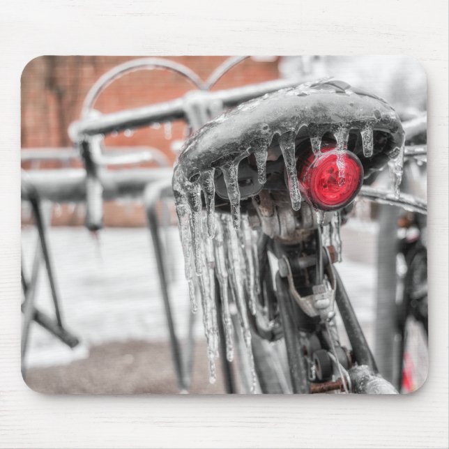 Mousepad Bicicleta Congelada em Foto de Inverno (Frente)