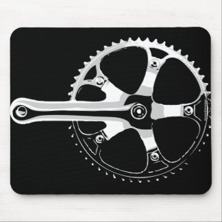 Mousepad Bicicleta Crankset de Pista - branco no preto