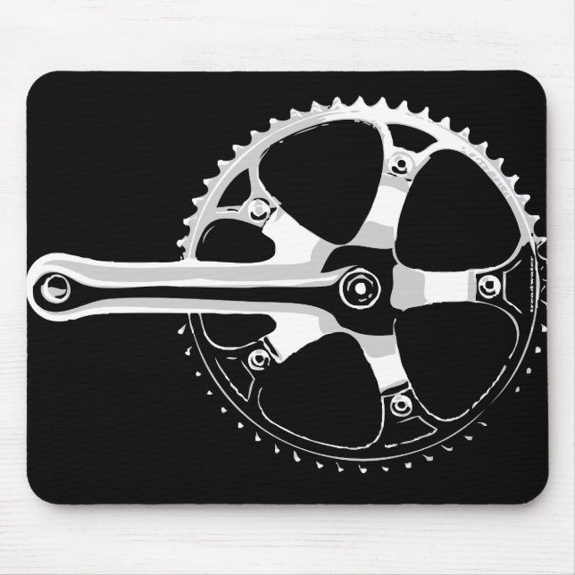 Mousepad Bicicleta Crankset de Pista - branco no preto (Frente)