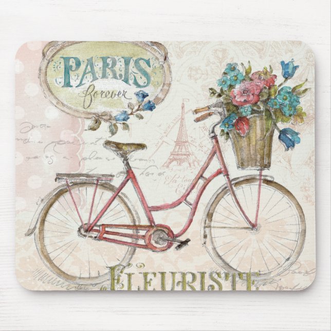 Mousepad Bicicleta de Paris com as flores na parte (Frente)