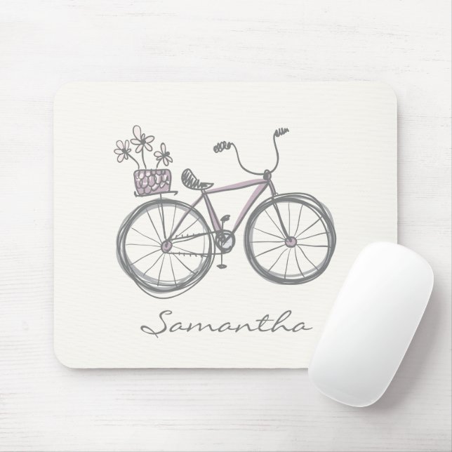 Mousepad Bicicleta em Lilac | Nome Personalizado (Com mouse)