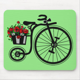 Mousepad Bicicleta Romântica de Flores de Vintagem -