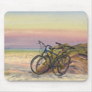 Mousepad Bicicletas à Beira-Mar ao Pôr do Sol em Aquarela