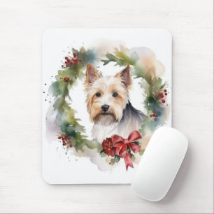 Mousepad Biewer Terrier Christmas Wreath Festivo Pup