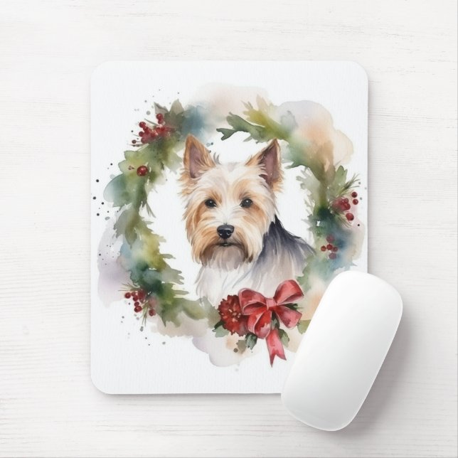 Mousepad Biewer Terrier Christmas Wreath Festivo Pup (Com mouse)
