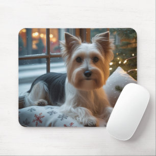 Mousepad Biewer Terrier Com Luzes de Natal Feriado