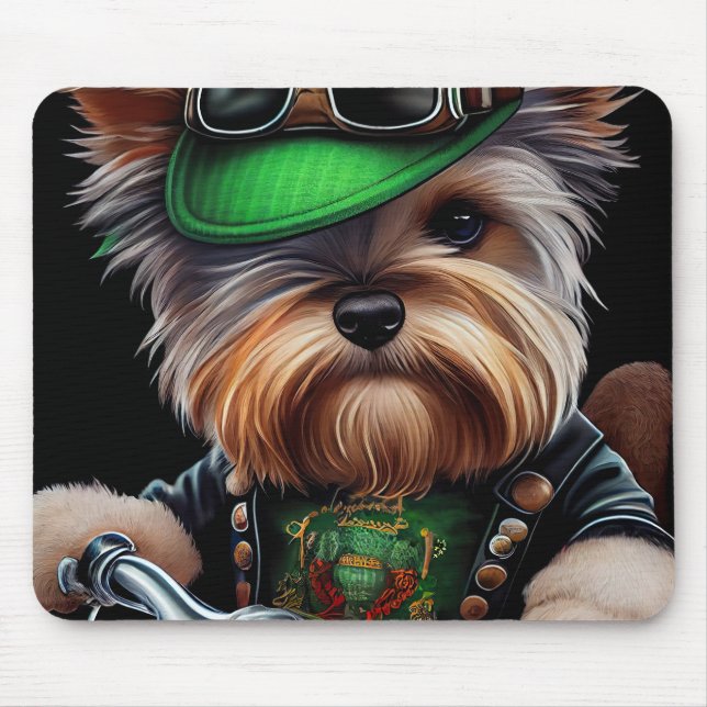 Mousepad Biewer Terrier Dog Dirigindo Ruas de bicicleta. Di (Frente)