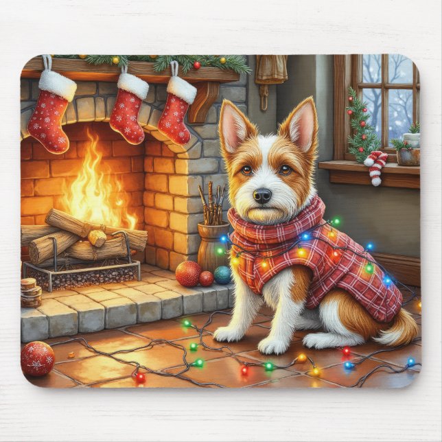 Mousepad Biewer Terrier Lareira com Luzes de Natal (Frente)