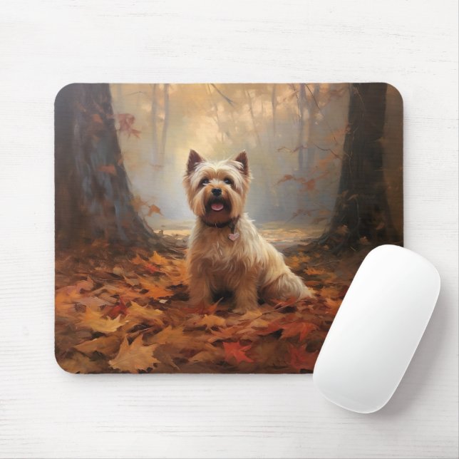 Mousepad Biewer Terrier no outono deixa cair inspiração (Com mouse)